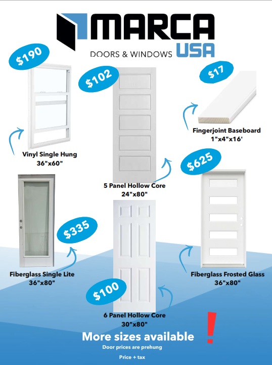 MARCA USA price list for doors windows and baseboards